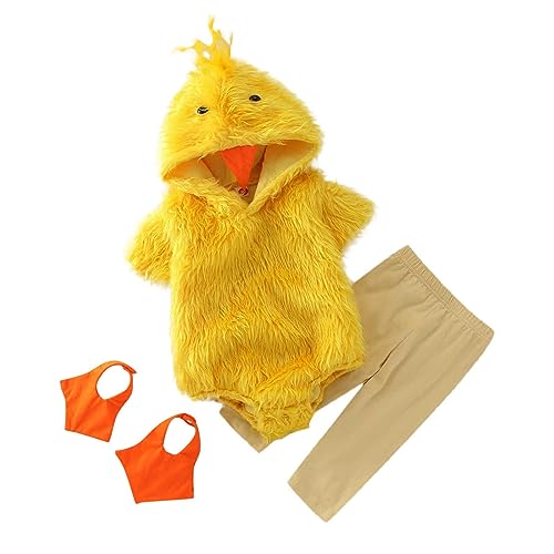 Ostern Kostüm Baby Ostern Strampler Kostüm Küken, Mädchen Jungen Huhn Strampler Kostüm Schuhe Outfits Set Winter Cosplay Baby Fleece Hut Tieroverall Säuglingsmädchen Strampler & Overall Baby Outfit von GZYshoyao