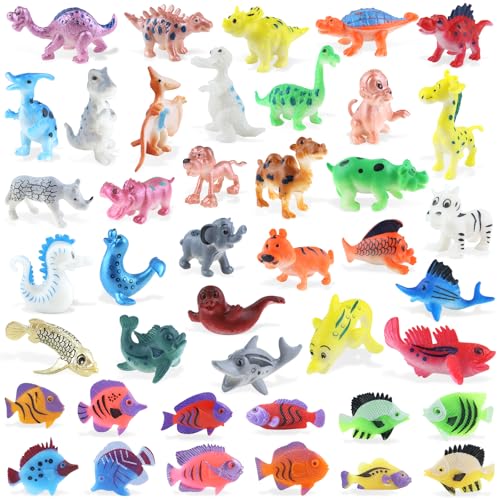 GZjiyu 42 Stück Dinosaurier Spielzeug Set, Kunststoff Realistische Waldtiere, Simulierte Meerestiere Figuren für Geschenk, Sammeln und Kuchen Dekorieren von GZjiyu