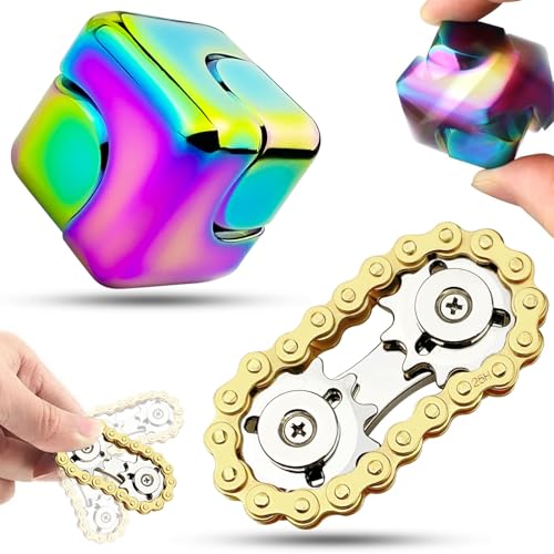 GZqiancang 1 STK Fidget Kette, Metall Fidget Toy Kette mit 1 STK Fidget Cube für Lösen von Angst, Entspannung, Wachbleiben, Beenden von Schlechten Gewohnheiten von GZqiancang