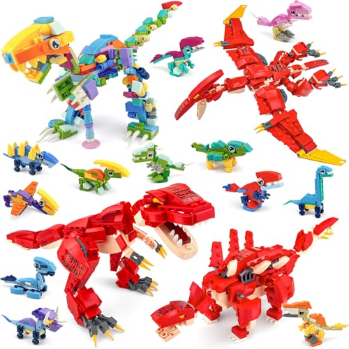 GZqiancang 287 STK /1 Set Dinosaurier Bauspielzeug, 3 Spielmöglichkeiten Dinosaurier Bausatz mit 12 In1 Mini Bausteine Set für Kindertag, Ostern, Klassenzimmerpreise von GZqiancang