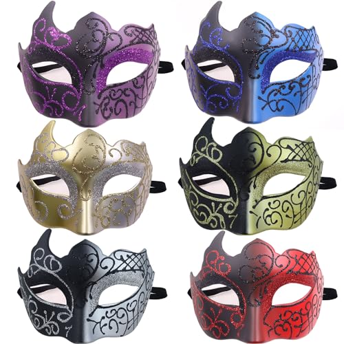 GZqiancang 6 Stk Venezianische Maske, Vintage Maske Venezianisch mit Elastischem Seil für Halloween/Weihnachten, Karneval, Maskerade, Kostüm Maske Cosplay von GZqiancang