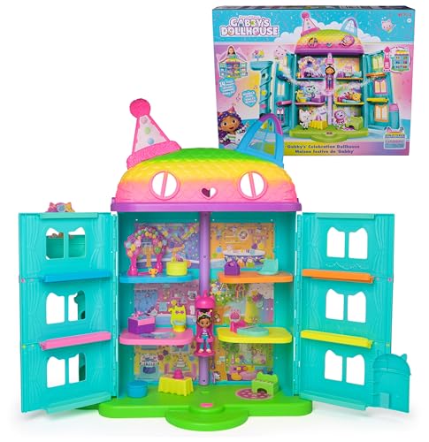 Gabby’s Dollhouse, 15-teiliges Purrfect Party Puppenhaus Spielset im Regenbogen-Look, über 60cm mit Gabby-Figur, Möbeln und Geräuscheffekten, ab 3 Jahren von Gabby's Dollhouse