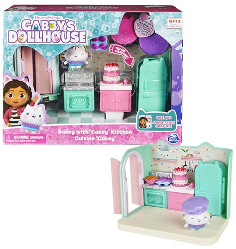 Gabby‘s Dollhouse Deluxe Raum, Bakey with Cakey, Küche mit Kuchi (engl. Cakey), 3 Möbelstücken und 2 Überraschungsboxen mit Zubehörteilen, geeignet für Kinder ab 3 Jahren von Gabby's Dollhouse