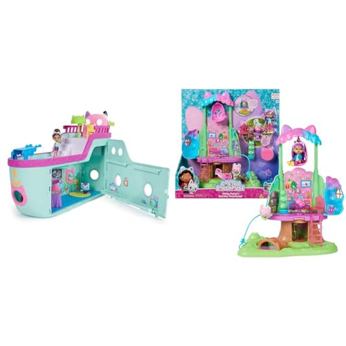 Gabby's Dollhouse 6068572 Master, Gabbys, Kreuzfahrtschiff-Spielzeug mit 2 Spielzeugfiguren & Kitty Fees Garten Spielset, verwandelbares Baumhaus mit Lichtern von Gabby's Dollhouse