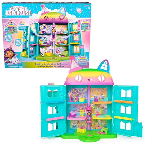 Gabby’s Dollhouse, 15-teiliges Purrfect Party Puppenhaus Spielset im Regenbogen-Look, über 60cm mit Gabby-Figur, Möbeln und Geräuscheffekten, ab 3 Jahren von Gabby's Dollhouse