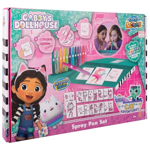 Gabby’s Dollhouse - Sprühstift-Set Desktop Box - Malstifte für Kinder - Malset mit Buntstiften und Malvorlagen (GD23368) von Gabby’s Dollhouse