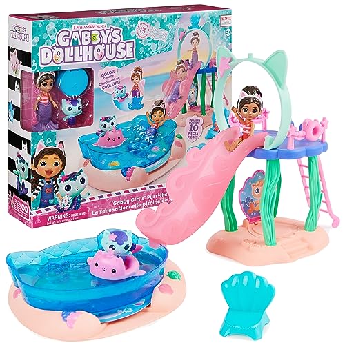 Konipl Gabby’s Dollhouse, Purr-ific Pool Playset with Gabby and Mercat Figures, Color-Changing Mermaid Tails and Pool Accessories Kids Toys for Ages 3 and Up von Gabby's Dollhouse