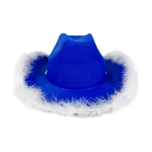 Gacqpli Cowboy -Federhut für Frauen, Cowboyhut mit Feder,Neuheit Blue Cowboy Feather Boa Hut - Filz westliche Kopfbedeckung, Partykostüme Kopfbedeckung, Halloween -Kopfbedeckung Accessoires für Frauen von Gacqpli