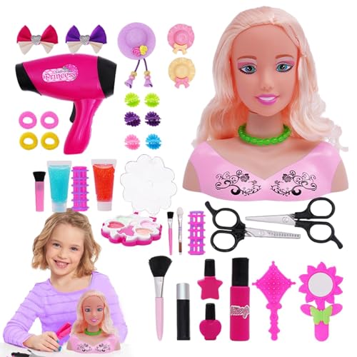 Gacqpli Make-up- und Haarstyling-Puppe, Lebendiger, interessanter Puppen-Stylingkopf, Mädchen-Kopfschmuck-Spielzeug-Set, 36-teiliges pädagogisches Simulations-Haarstyling-Set, multifunktional für von Gacqpli