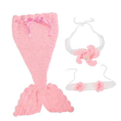 Gadpiparty 3St handgefertigte gehäkelte Babykleidung -Outfits Säuglingskleidung Neugeborenen-Outfits Kinderkostüm babyhose Kinderkleidung Requisiten für Babyfotos Rosa von Gadpiparty