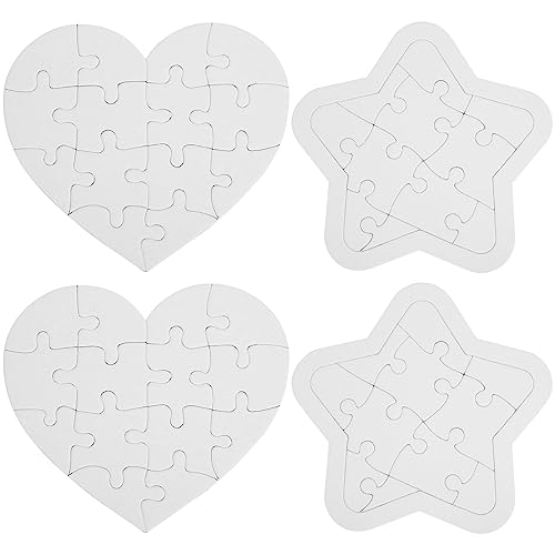 Gadpiparty 4 Sätze Leeres Papier-Puzzle In Herzform Sternform Weiße Puzzles Unvollendete Holzpuzzletafel DIY-Leere Puzzles Zum Ausmalen Bastelprojekte Für Jungen Und Mädchen von Gadpiparty