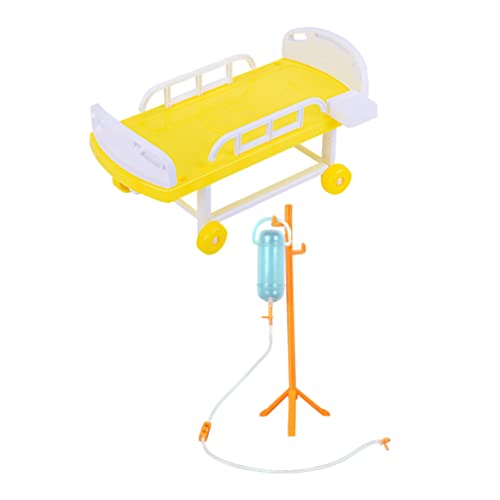 Gadpiparty -Puppenstubenmöbel Die Vortäuschen Krankenhausbett Modellspielzeug Babypuppen Mini-Krankenhausbett Hängende Nadel Hängende Flasche Halterung Pädagogisches Rollenspiel Hospital Toy von Gadpiparty