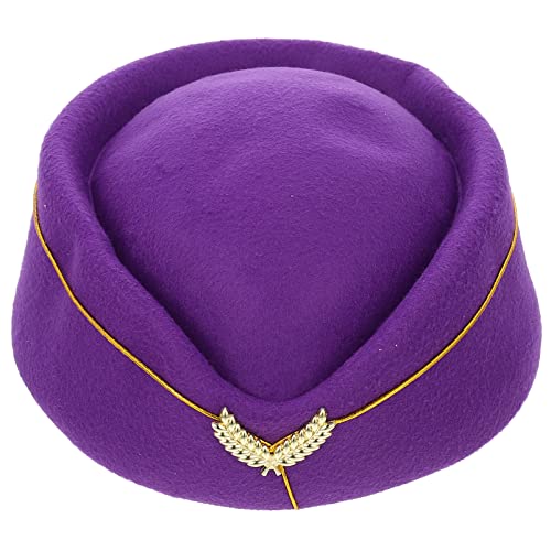 Gadpiparty Stewardess Pillbox Hüte Filz Flugbegleiter Caps Air Hostessen Hut Uniform Flugzeug Stewardess Caps Cosplay Perform, Violett, 20X18CM von Gadpiparty