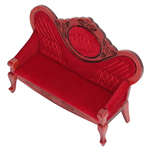 1 : 12 Miniatur Puppenhaussofa Vintage Rot Holz Realistische Couch Möbel Craft Dekoration für Wohnzimmer von Gaeirt