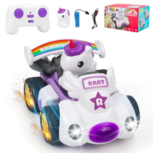 Gaethra Ferngesteuertes Auto ab 2-8 Jahre, Kinder Cartoon Einhorn Auto mit Musik und Licht Spielzeug ab 2 3 4 5 6 7 8 Jahre Junge Mädchen Geschenk von Gaethra