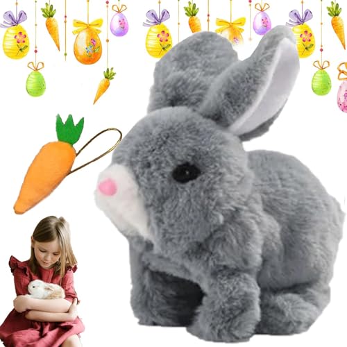 Bunby Realistic Bunny Toy, Osterhase Plüschtier, Hüpfendes Kaninchen Spielzeug, Mein Realistisches Hasenspielzeug, Interaktives Kaninchen Spielzeug, Ostergeschenke Für Kinder (Grau) von Gahwa