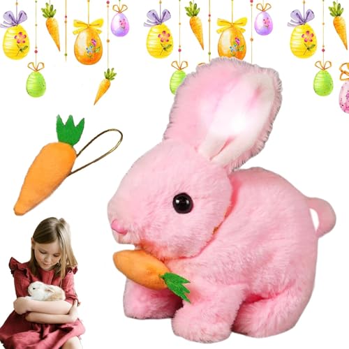 Gahwa Bunby Realistic Bunny Toy, Hase Plüschtier, Hüpfendes Kaninchen Spielzeug, Mein Realistisches Hasenspielzeug, Interaktives Kaninchen Spielzeug, Geschenke Für Kinder (Rosa) von Gahwa