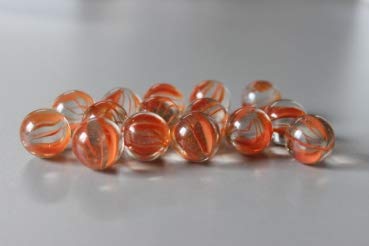 Gaide und Petersen 25 Murmeln Oranger Blitz transparent 16mm mit Muster, orange Glaskugel, Kugel aus Glas (GS13d) von Gaide und Petersen