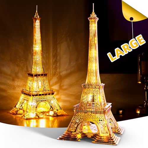 GalaSpark 21 Zoll 3D Puzzle Acryl und Metall LED Eiffelturm Modell Kit Home Dekoration Wahrzeichen von Paris Atmosphäre Nachtlicht für Erwachsene und Kinder Geschenk 201PCS (Gold) von GalaSpark