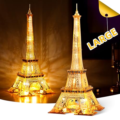 GalaSpark 21 Zoll 3D-Puzzle, Acryl und Metall, LED-Eiffelturm-Modellbausatz, Heimdekoration, Wahrzeichen von Paris, Atmosphäre, Nachtlicht für Erwachsene und Kinder, Geschenk, 201 Teile (Gold) von GalaSpark