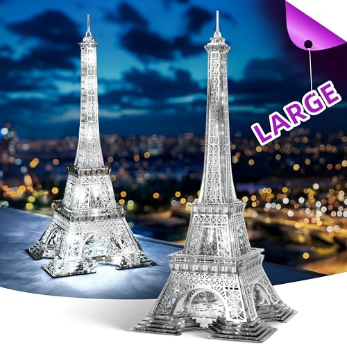 GalaSpark 21 Zoll 3D-Puzzle, Acryl und Metall, LED-Eiffelturm-Modellbausatz, Heimdekoration, Wahrzeichen von Paris, Atmosphäre, Nachtlicht für Erwachsene und Kinder, Geschenk, 201 Teile (Silber) von GalaSpark