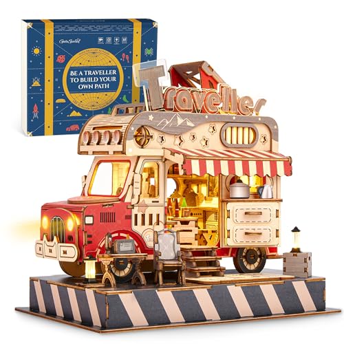 GalaSpark 3D Puzzle Reise-LKW Modell - DIY Miniatur Abenteuer LKW Puppenhaus Holz Kit mit LED-Lichtern - Einzigartiges Geschenk für Erwachsene und Kinder (Reise-Truck) von GalaSpark