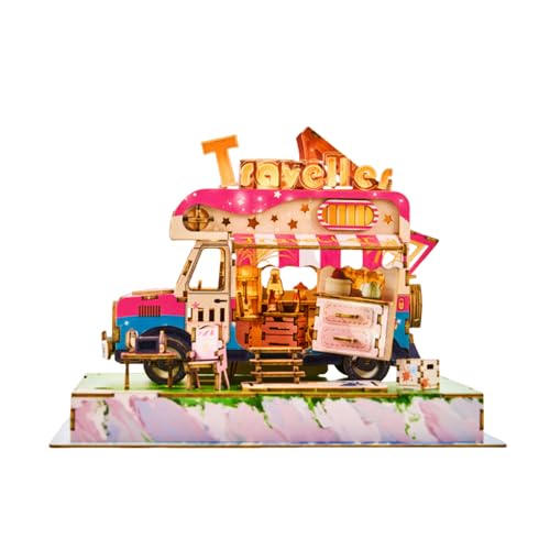 GalaSpark 3D Puzzle CamperTruck Modell - DIY Miniatur Abenteuer LKW Puppenhaus Holz Kit mit LED-Lichtern - Einzigartiges Geschenk für Erwachsene und Kinder (CamperTruck) von GalaSpark