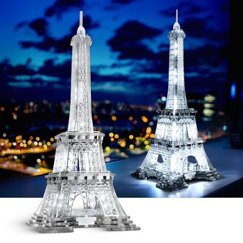 GalaSpark 13 Zoll 3D-Puzzle, Acryl und Metall, LED-Eiffelturm-Modellbausatz, Heimdekoration, Wahrzeichen von Paris, Atmosphäre, Nachtlicht für Erwachsene und Kinder, Geschenk, 165 Teile (Silber) von GalaSpark