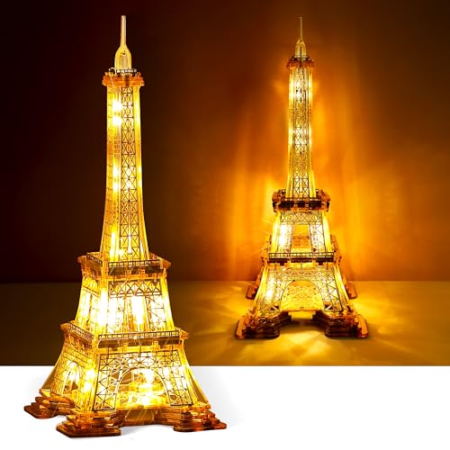 GalaSpark 13 Zoll 3D-Puzzle Eiffelturm LED-Nachtlicht - 3D-Acryl-Puzzle Heimdeko DIY-Modellbausatz - Pariser Wahrzeichen und Architektur-Puzzle für Erwachsene für Kinder, 165-teiliges Geschenk (Gold) von GalaSpark