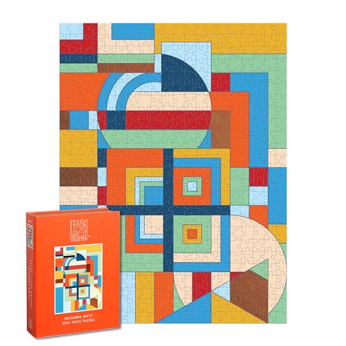 Galison 9780735381346 Frank Lloyd Wright Dezember Gifts – 500-teiliges Buchbox-Puzzle mit architektonischen geometrischen Kunstwerken, verpackt in magnetischer Box in Buchgröße von Galison