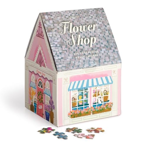 Galison 9780735381322 Flower Shop – 500-teiliges einzigartiges Puzzle in Hausform mit verträumtem und frühlingshaftem Kunstwerk eines gemütlichen Blumenladens von Galison