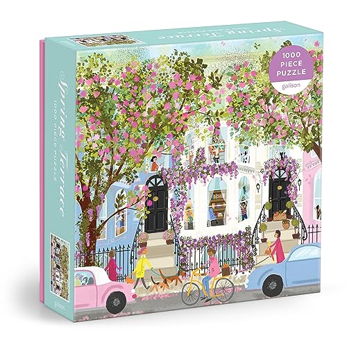 Galison 9780735381537 Springtime Terrace – 1000-teiliges Joy Laforme Puzzle mit Magnolien-gefülltem Nachbarschaftstag an einem Frühlingstag, Mehrfarbig von Galison