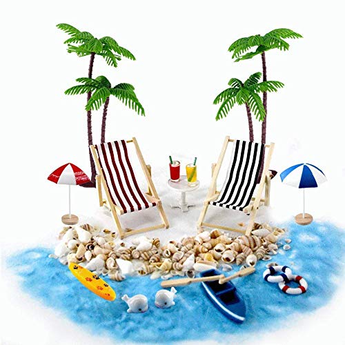 Gallop Chic Strand-Mikrolandschaft Miniliegestuhl Strandkorb Sonnenschirm Kleine Palme Deko Accessoires, 16 Stück Miniatur-Ornament-Set für DIY, Zen Garten Dekoration, Einzigartiges Geschenk von Gallop Chic