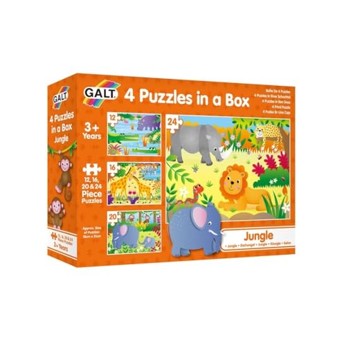 Galt Toys, 4 Puzzles in a Box - Jungle, Animal Jigsaw Puzzle for Kids, Ages 3 Years Plus von Galt