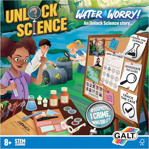 Galt Unlock Science – Wassersorge! Kit für Kinder ab 8 Jahren, STEM Science Experiments Set und Fun Filled Crime Solving, Mystery Game for Children, Learn Science, Investigate Clues and Crack the Case von Galt