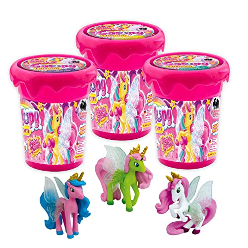 CRAZE Magic Slime GALUPY Unicorn Magischer Kinderschleim mit Einhorn Spielfigur Glibber Clay 3 * 150 ml, 30967, Bunter Spielschleim für Kinder von Galupy