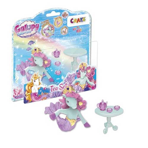 GALUPY - Mermaid Tea Set - Mini-Spielset mit 1x Einhorn Figur mit Meerjungfrauenflosse , 1 Tisch, Tassen und eine Teekanne von Galupy