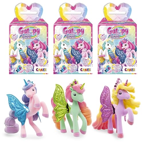 Galupy Unicorn Rainbow 3er Pack - Einhorn Spielzeug zu Sammeln, Einhorn Figuren mit Glitzerflügeln & Swarovski Kristal von Galupy