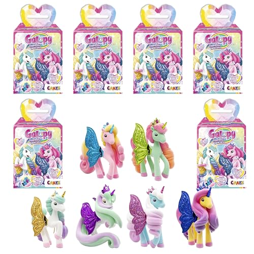 Galupy Unicorn Rainbow 6er Pack - Einhorn Spielzeug zu Sammeln, Einhorn Figuren mit Glitzerflügeln & Swarovski Kristal von Galupy