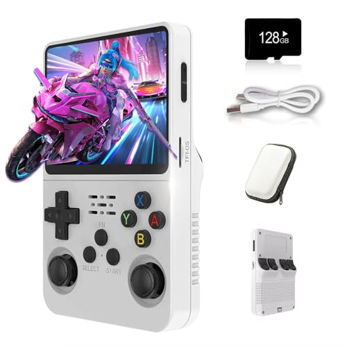 LaoShan R36S Handheld Game Console 3,5 Zoll IPS-Bildschirm, Retro, Game Console 3500 mAh, tragbare Mini-Arcade, 20+ Simulatoren, 128 G TF-Karte (weiß) von Game Console