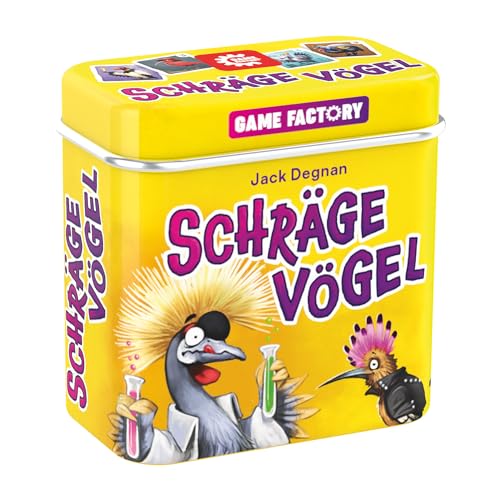 Game Factory 646091 Schräge Vögel, pfiffig-fieses Kartenspiel, Mini-Spiel in handlicher Metalldose, einfaches Reisespiel für Erwachsene und Kinder ab 8 Jahren von Game Factory