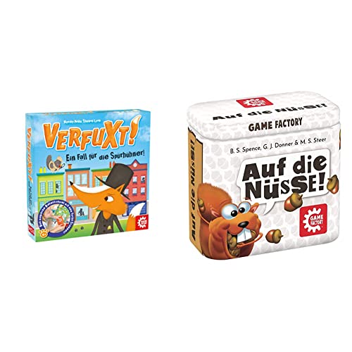 Game Factory 646255 Verfuxt, Detektivspiel für Kinder ab 6 Jahren, Kinderspiel & 646273 Auf die Nüsse, das knackige Würfelspiel, Mini-Spiel in handlicher Metalldose, Reisespiel von Game Factory