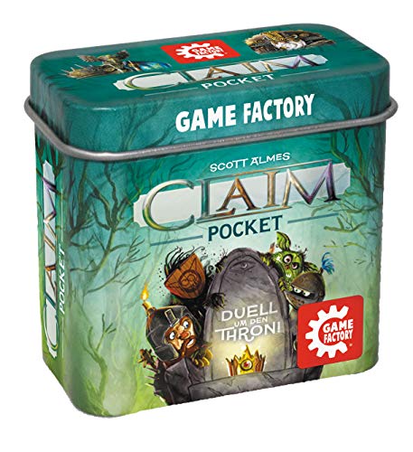 Game Factory 646260 Claim Pocket, Mini-Stichspiel in handlicher Metalldose, Duell um den Thron, ab 10 Jahren, für 2 Spieler von Game Factory