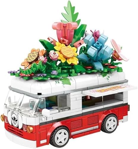 Game of Bricks 520 PCS Auto/Van mit Blumenstrauß Bausteine Spielzeug, Künstliche Blumen und Gartenset für Erwachsene und Kinder, Wohndekoration, Botanische Sammlung, für Ehefrau oder Ehemann von Game of Bricks