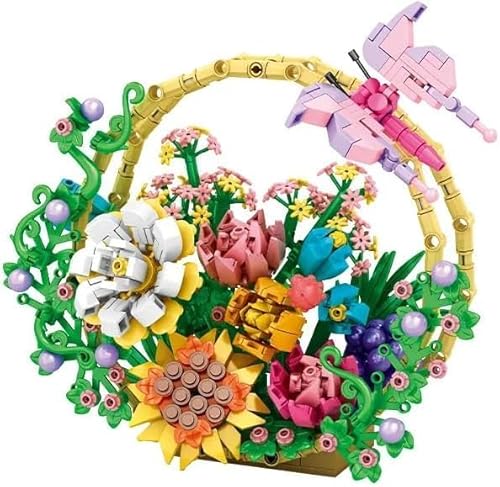 Game of Bricks 635 PCS Blühender Blumenkorb Bausteine Spielzeug, DIY Botanisches Set für Kinder und Erwachsene, Kreative Wohndekoration und Geschenkidee von Game of Bricks