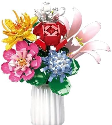 Game of Bricks 653 PCS 6 Künstliche Blumenstrauß Bausteine Spielzeug, Botanische Sammlung für Erwachsene und Kinder, Enthält Rose, Sonnenblume, Lilie und mehr, Wohndekoration, für Ehefrau oder Ehemann von Game of Bricks