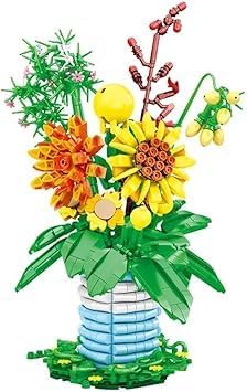 Game of Bricks 876 PCS Blühende Blumen Bausteine Spielzeug, DIY Botanisches Set mit Ziegelvase, Kreative Wohndekoration für Erwachsene und Kinder, für die Heimdekoration von Game of Bricks