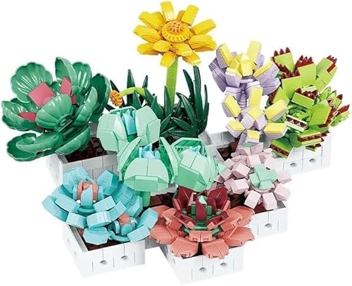 Game of Bricks 977 PCS 8 Mini Sukkulenten Pflanzen Bausteine Spielzeug, DIY Botanisches Dekorationsset, Kreative Wohndekoration für Erwachsene und Kinder, für Büro oder Heimdekoration von Game of Bricks