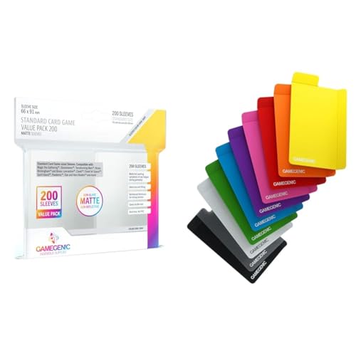 Gamegenic, MATTE Standard Sleeve Value Pack 200, Sleeve color code: Gray & Card Dividers Multicolor von Gamegenic