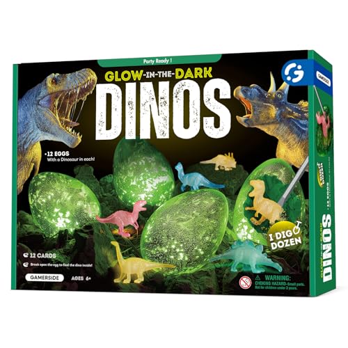 Gamerside Noctilucent Dinosaurier Eier Ausgrabungsset, 12 Dino-Eier für Kinder zu Graben, Dinosaurier Spielzeug von 6 7 8 Jahren Jungen und Mädchen, entdecken Paläontologie und Archäologie von Gamerside